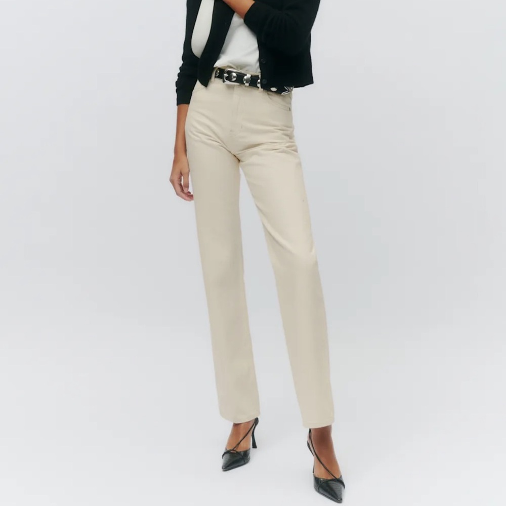 Reformation Abby High Rise Straight Jeans Ivory - Size 25